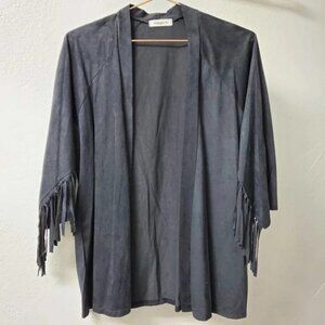 GINGER G | Fringe Boho Open Front Cardigan Black Small